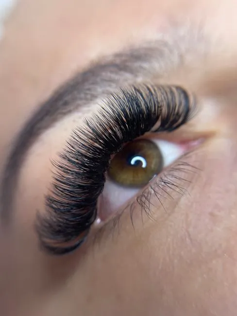Close-up of a volume lash set, fanned and separated