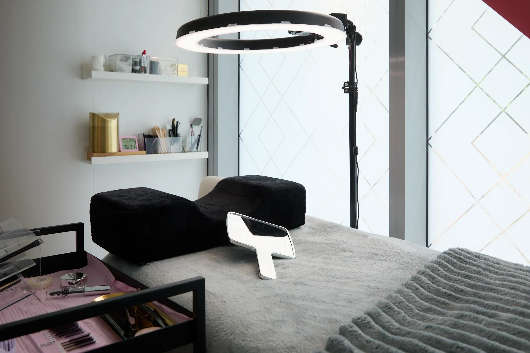 The private treatment room at Beauty by Kitty, set up for a lash appointment